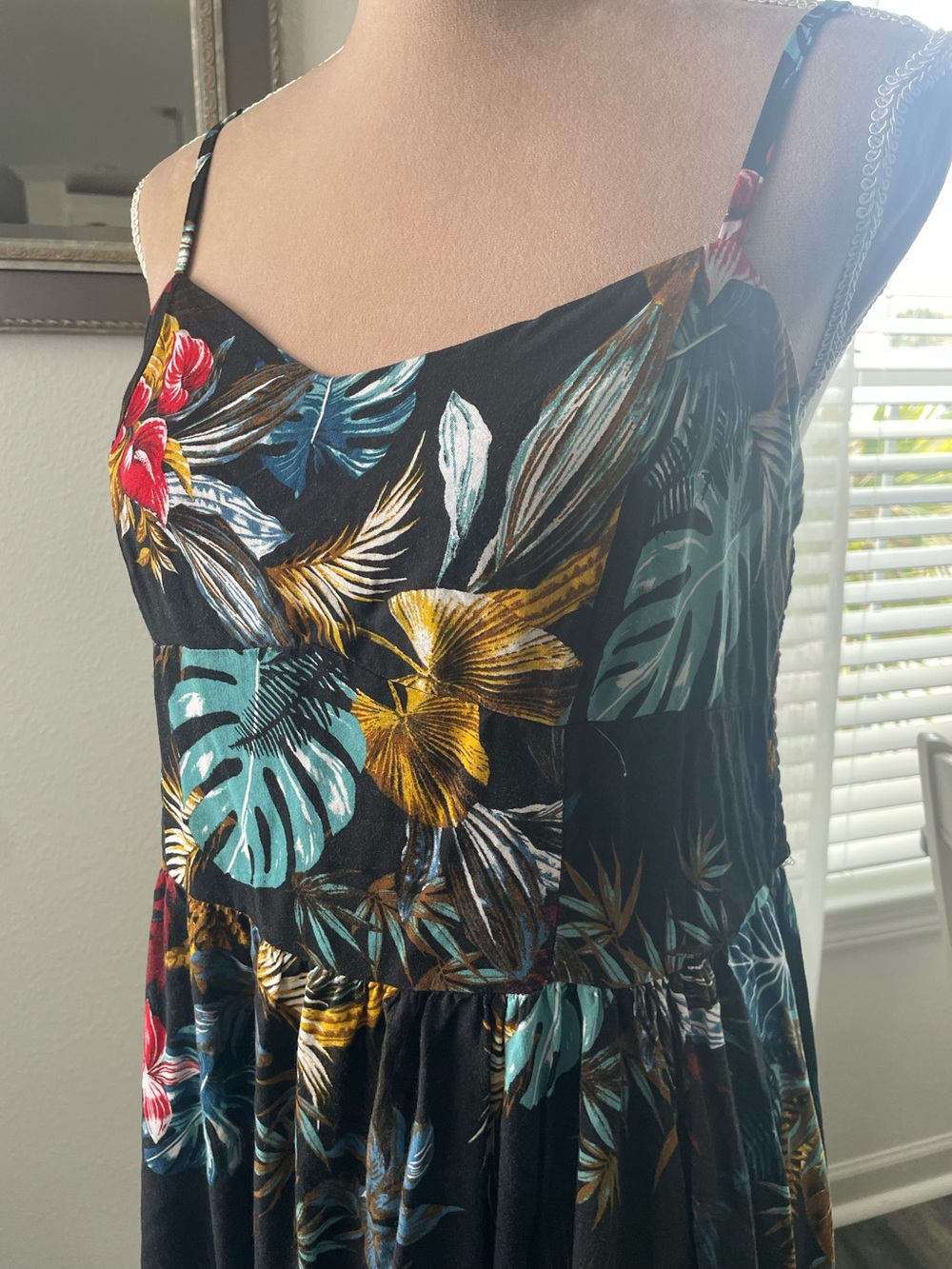 Tropical Strapless Black Floral Sundress